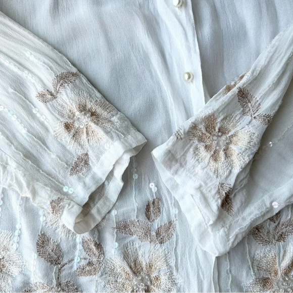 Vintage  Raindrops Semi Sheer Embroidered Sequins Blouse - Picture 7 of 14